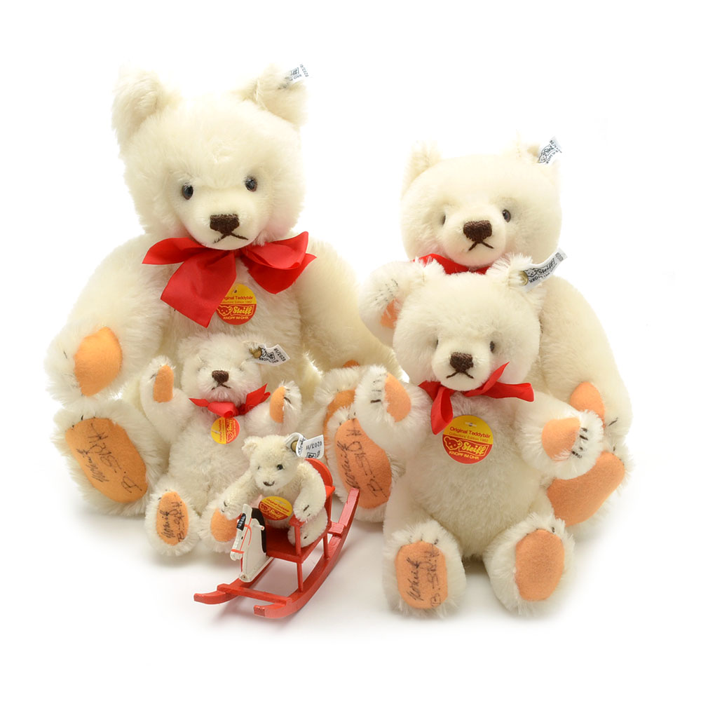Steiff 1982 Original White Mohair Teddy Bear Set of Five