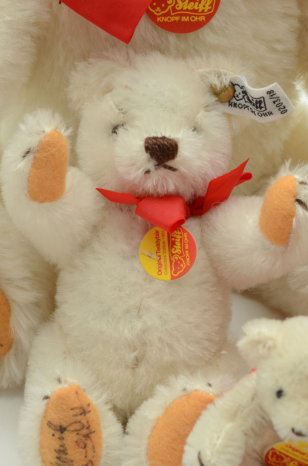 Steiff 1982 Original White Mohair Teddy Bear Set of Five
