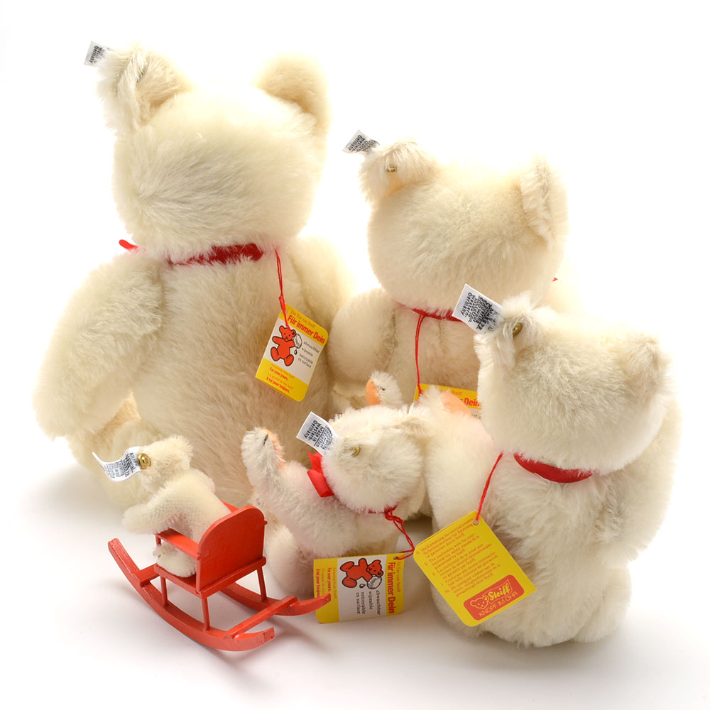 Steiff 1982 Original White Mohair Teddy Bear Set of Five