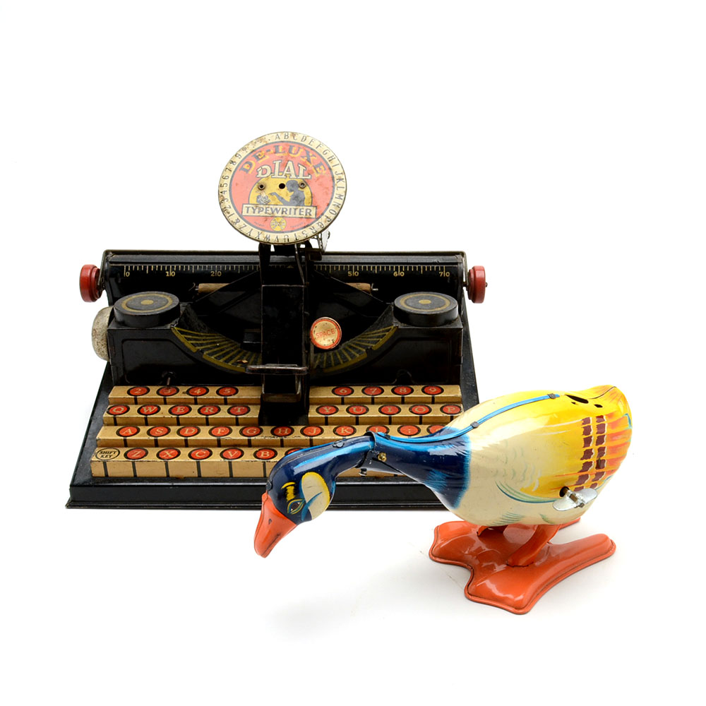 Vintage Marx De-Luxe Dial Typewriter and Linemar Mechanical Goose
