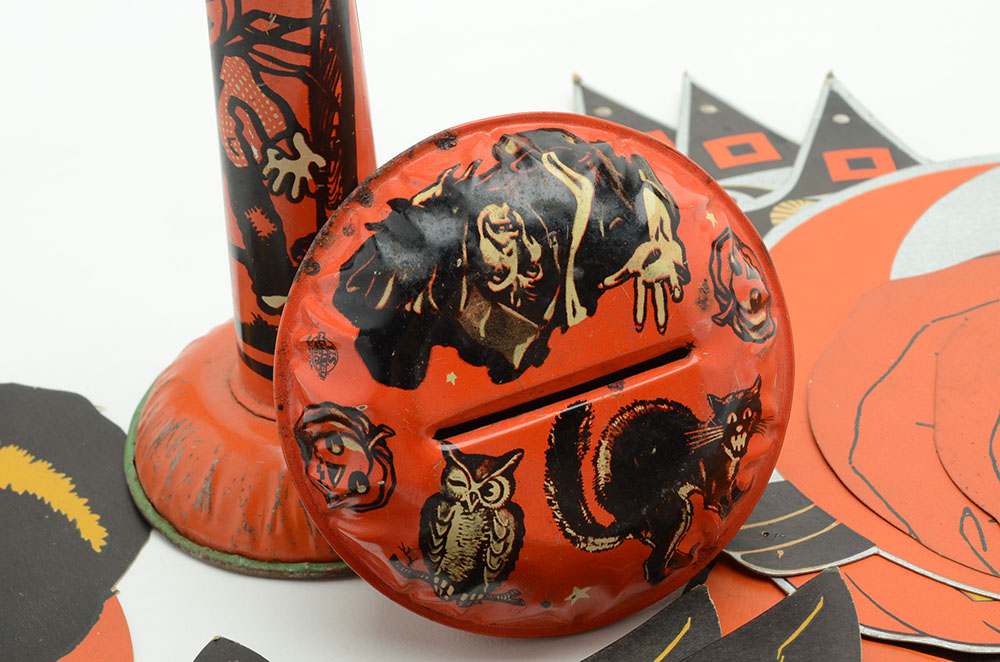 Vintage Tin Halloween Noise Makers and Die-Cut Decorations