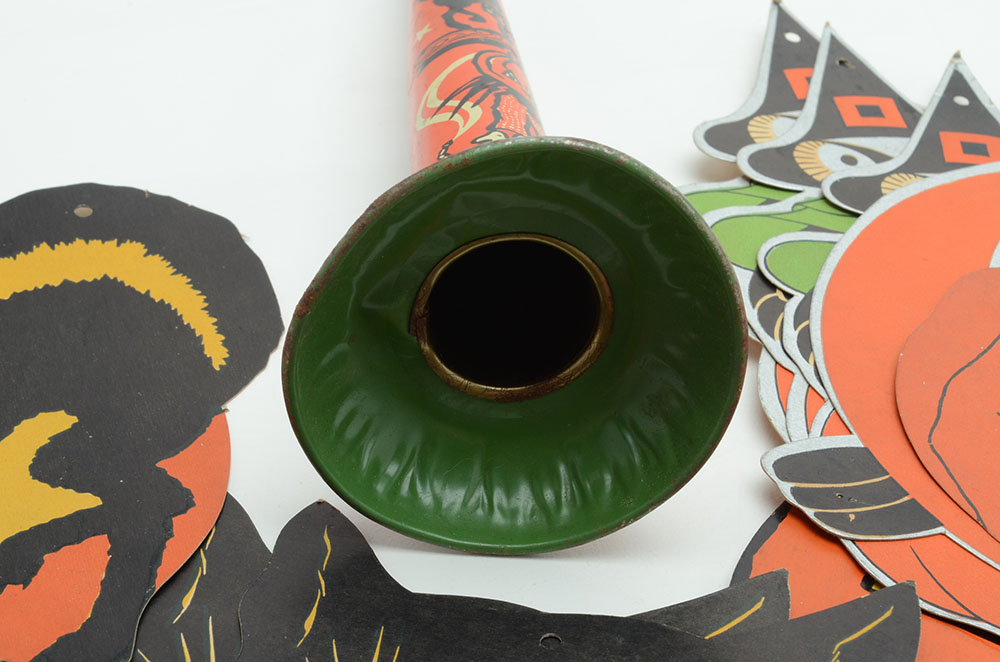 Vintage Tin Halloween Noise Makers and Die-Cut Decorations