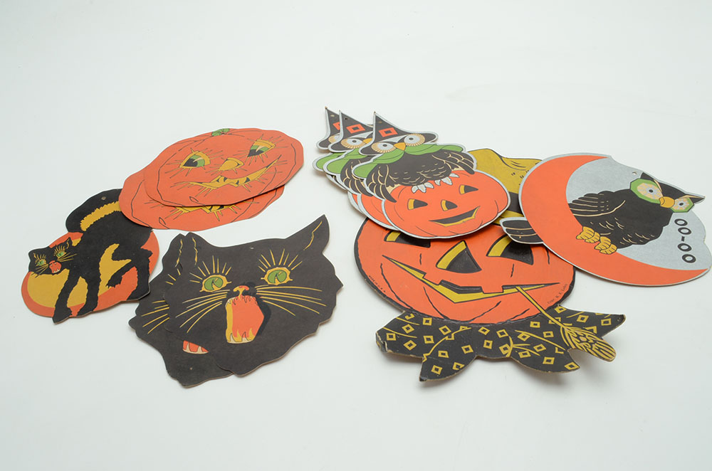 Vintage Tin Halloween Noise Makers and Die-Cut Decorations