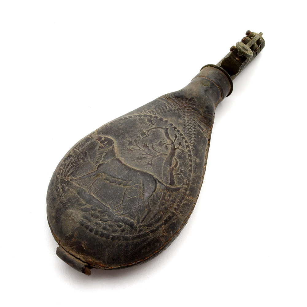 Civil War Era Embossed Leather Powder Shot Flask