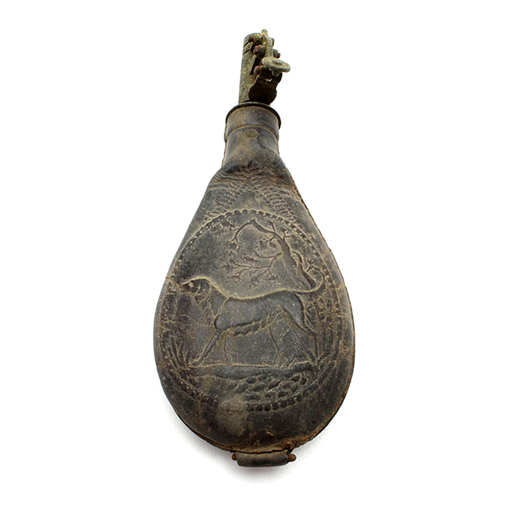 Civil War Era Embossed Leather Powder Shot Flask