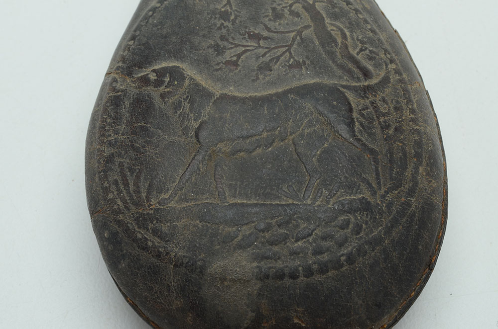 Civil War Era Embossed Leather Powder Shot Flask