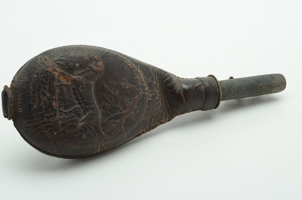 Civil War Era Embossed Leather Powder Shot Flask