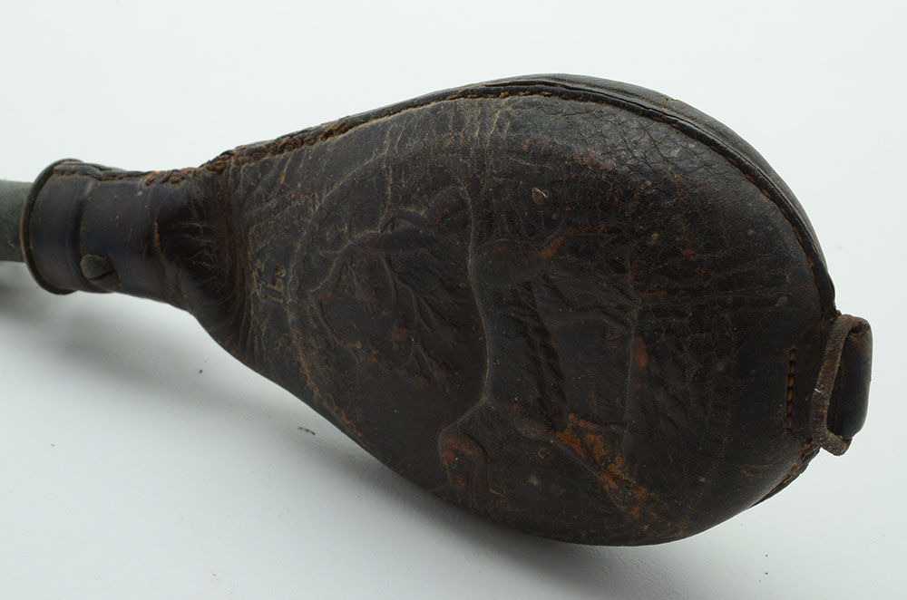 Civil War Era Embossed Leather Powder Shot Flask