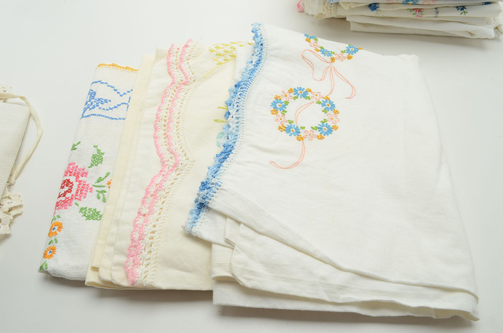 Vintage Embroidered and Hand-Crocheted Linens