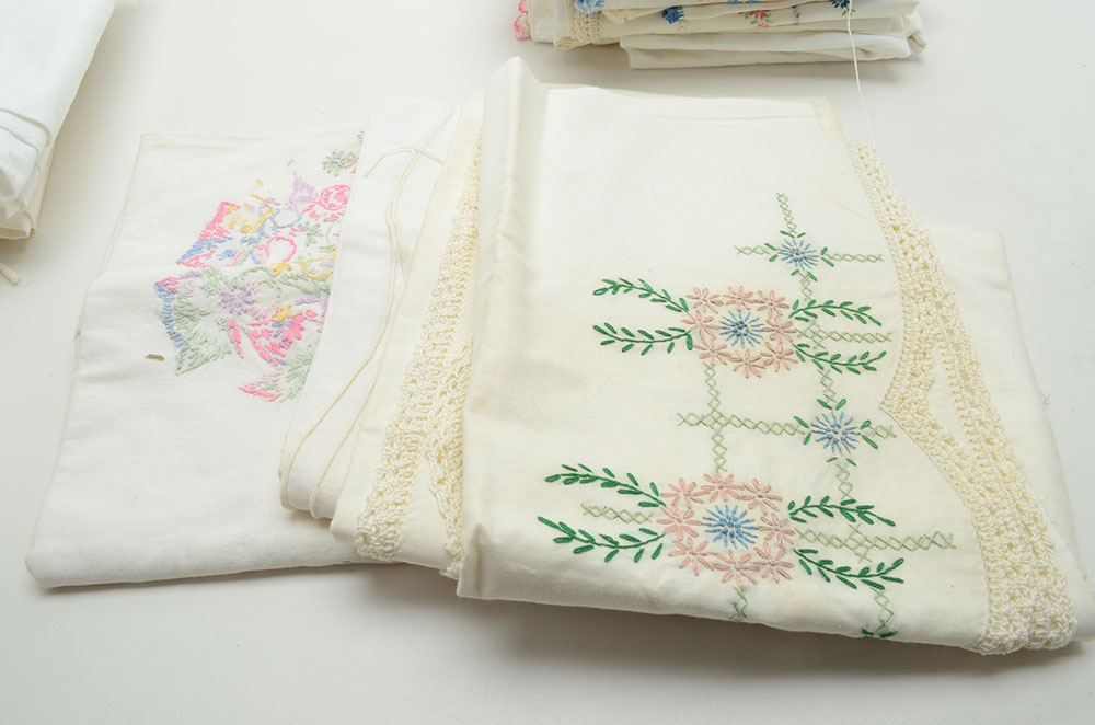 Vintage Embroidered and Hand-Crocheted Linens