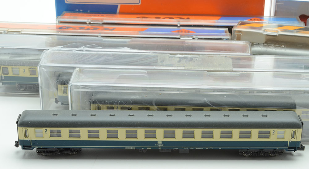 Group of European Train Cars and Diesel Engines in N Gauge