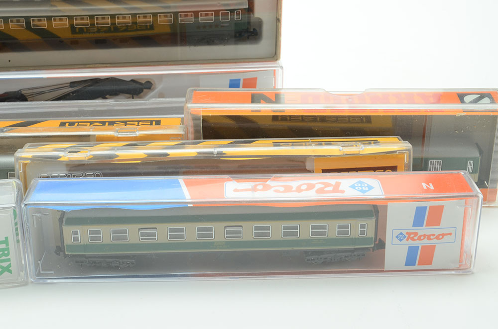 Group of European Train Cars and Diesel Engines in N Gauge