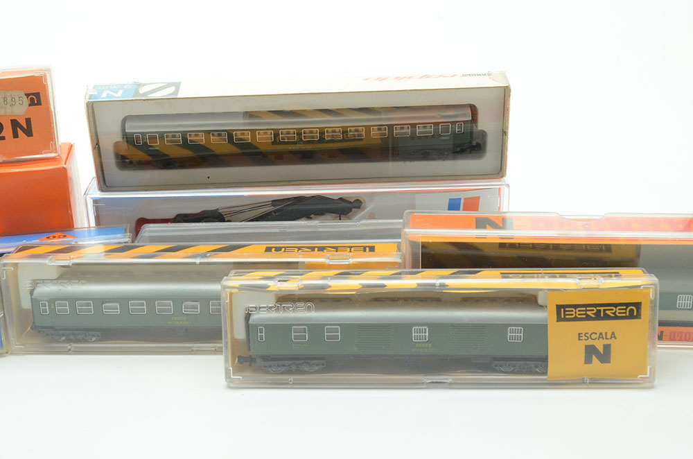 Group of European Train Cars and Diesel Engines in N Gauge