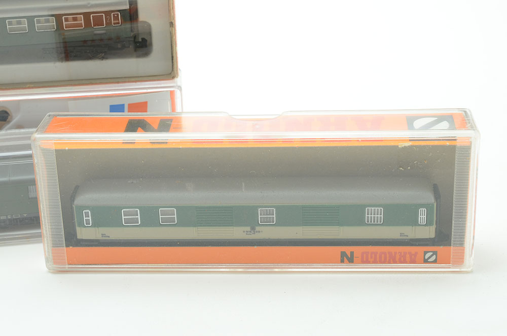 Group of European Train Cars and Diesel Engines in N Gauge