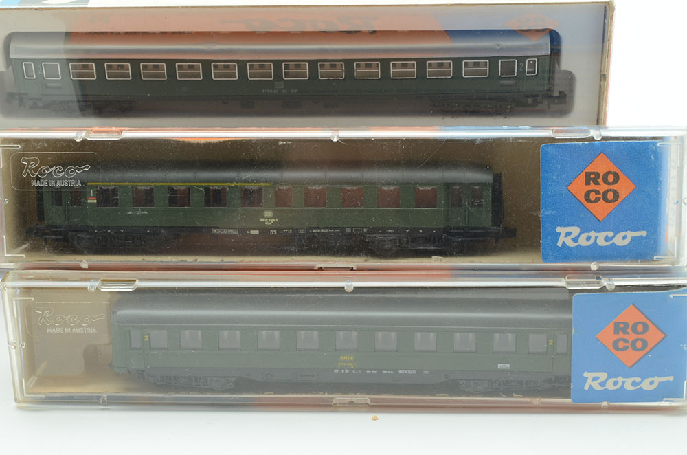 Group of European Train Cars and Diesel Engines in N Gauge