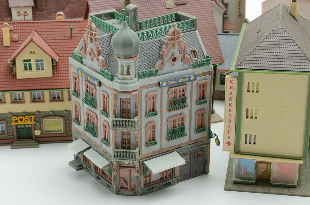 Collection of Miniature Railroad N Scale Layout Buildings including a Bank