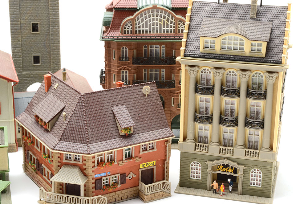 Collection of Miniature Railroad N Scale Layout Buildings including a Bank