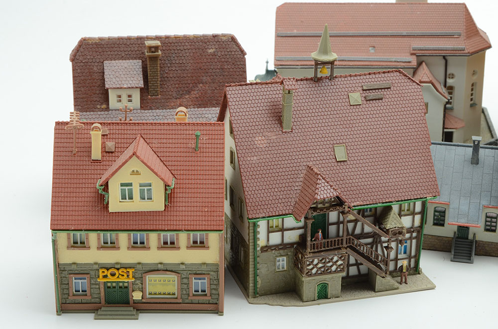 Collection of Miniature Railroad N Scale Layout Buildings including a Bank