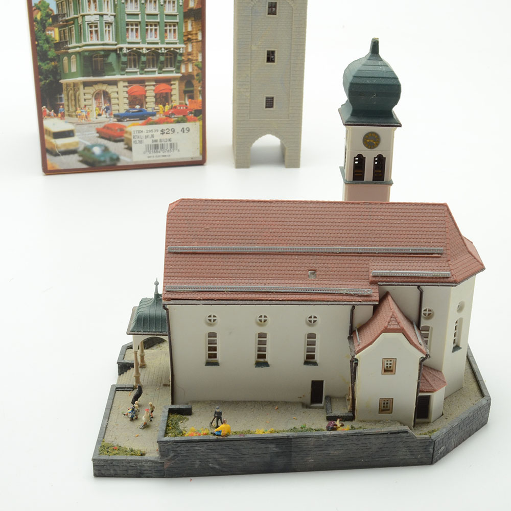 Collection of Miniature Railroad N Scale Layout Buildings including a Bank