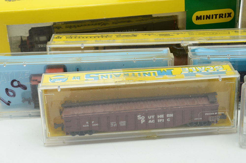 Collection of N Gauge Model Train Cars for the Southern Pacific Railroad