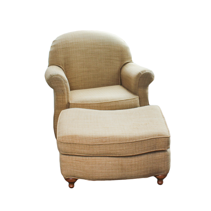 Khaki Tweed Arm Chair and Ottoman