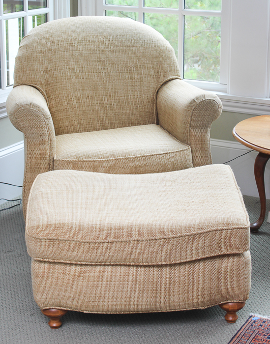 Khaki Tweed Arm Chair and Ottoman