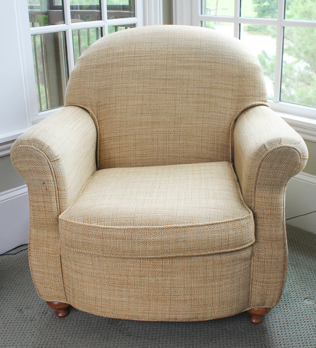 Khaki Tweed Arm Chair and Ottoman