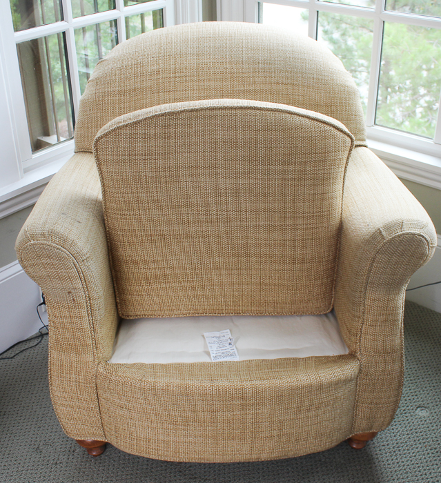 Khaki Tweed Arm Chair and Ottoman