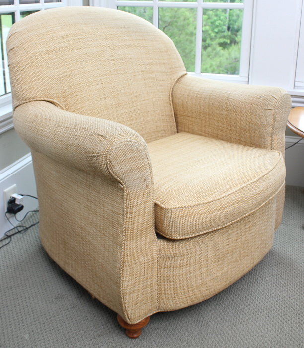 Khaki Tweed Arm Chair and Ottoman