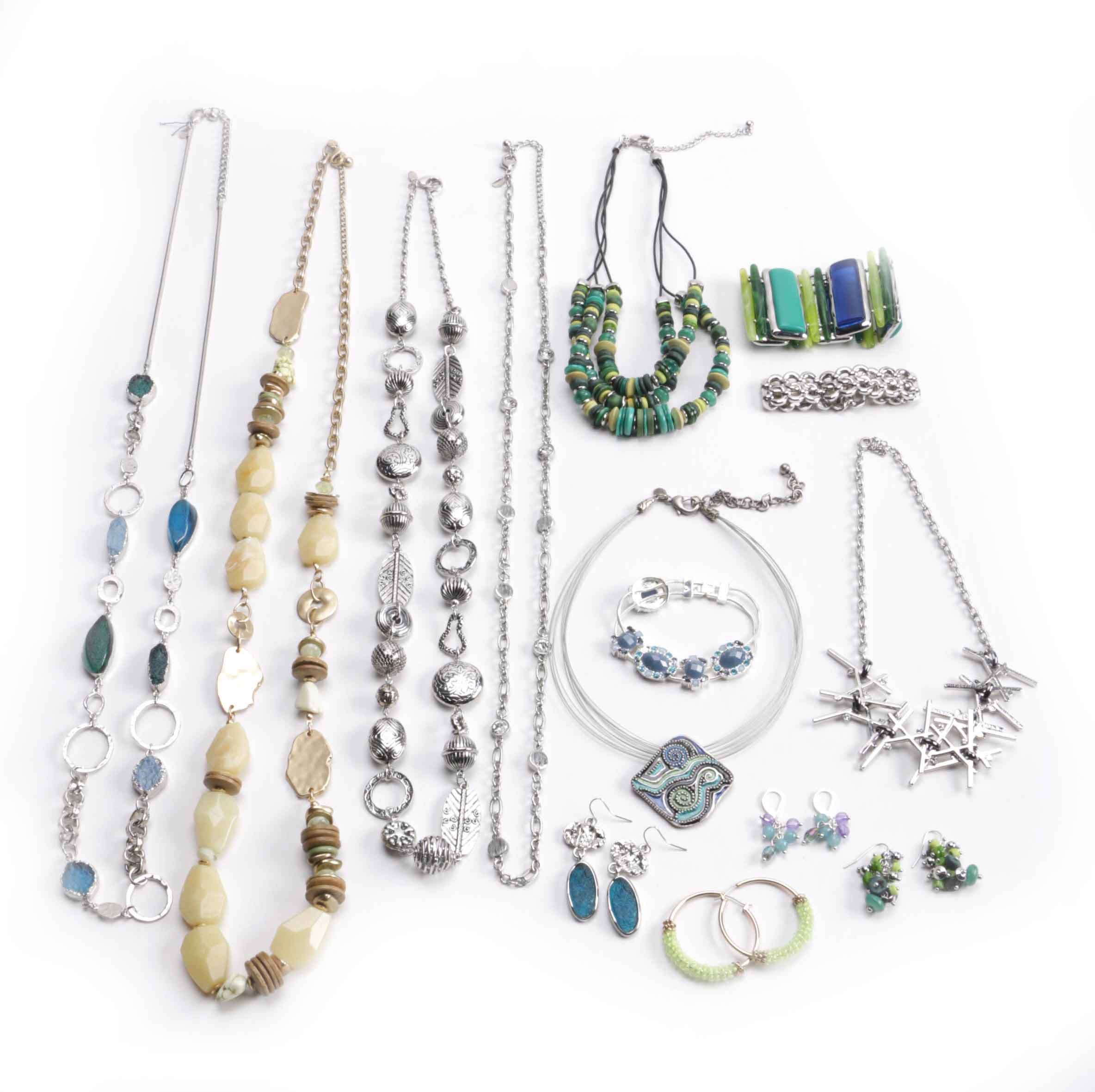 Green and Blue Costume Jewelry Including Chico's