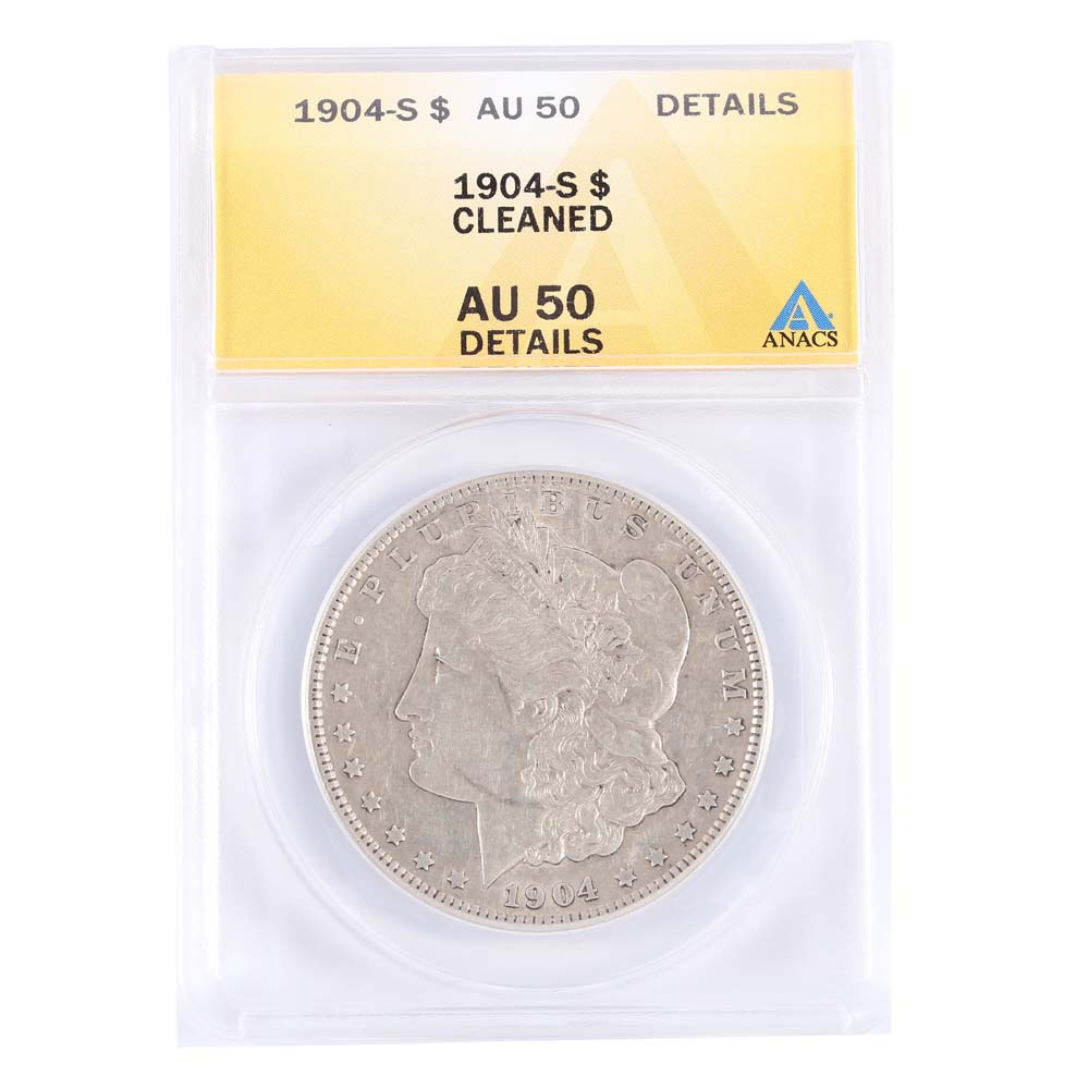 Graded AU 50 (by ANACS) 1904-S Morgan Silver Dollar