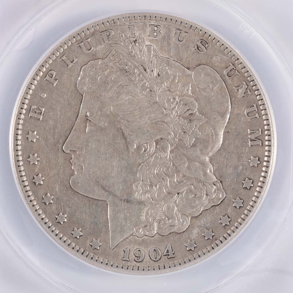 Graded AU 50 (by ANACS) 1904-S Morgan Silver Dollar