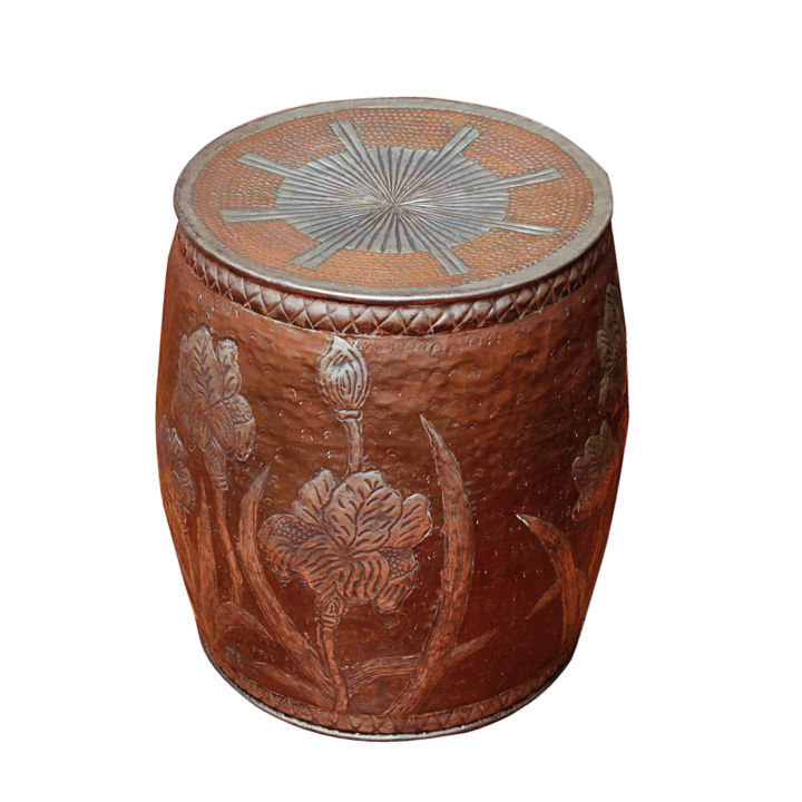 Repoussé Copper and Tin Hollow Drum Stool