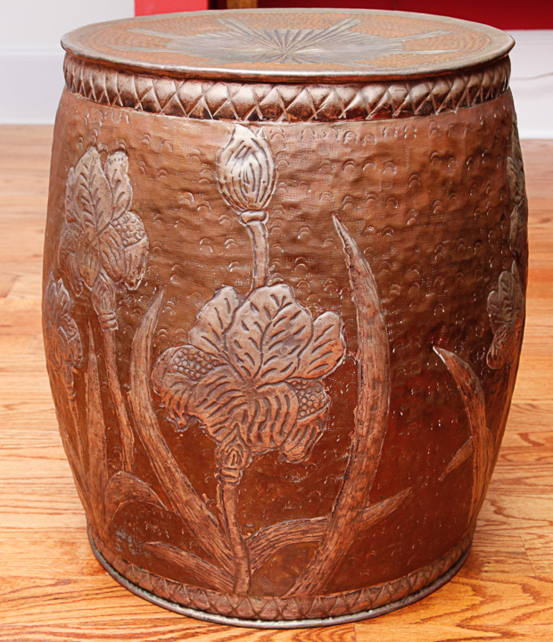 Repoussé Copper and Tin Hollow Drum Stool