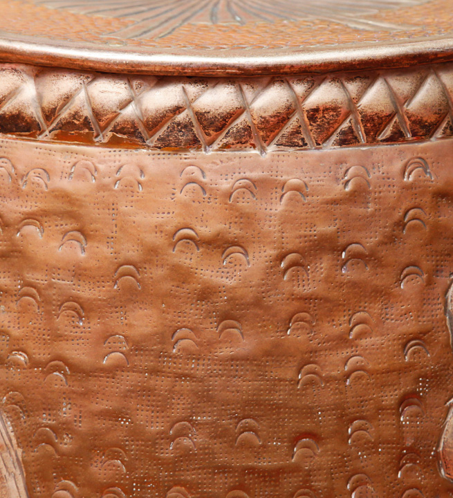 Repoussé Copper and Tin Hollow Drum Stool