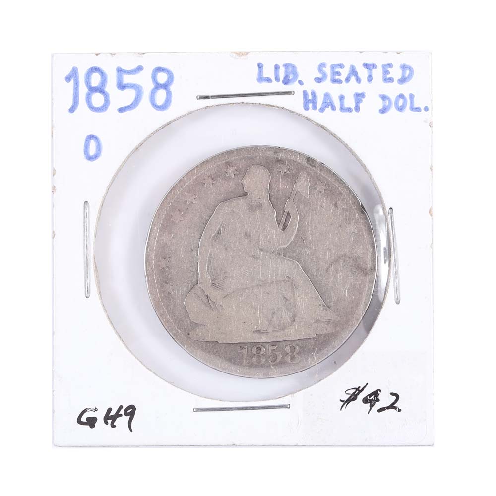 1858-O Liberty Seated Silver Half Dollar Coin