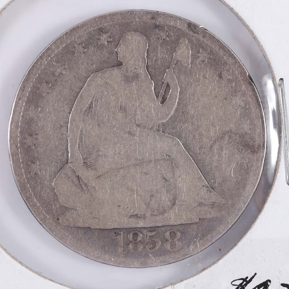 1858-O Liberty Seated Silver Half Dollar Coin