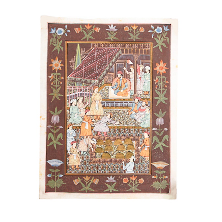 Hand-Painted Indo-Persian Illustration On Linen