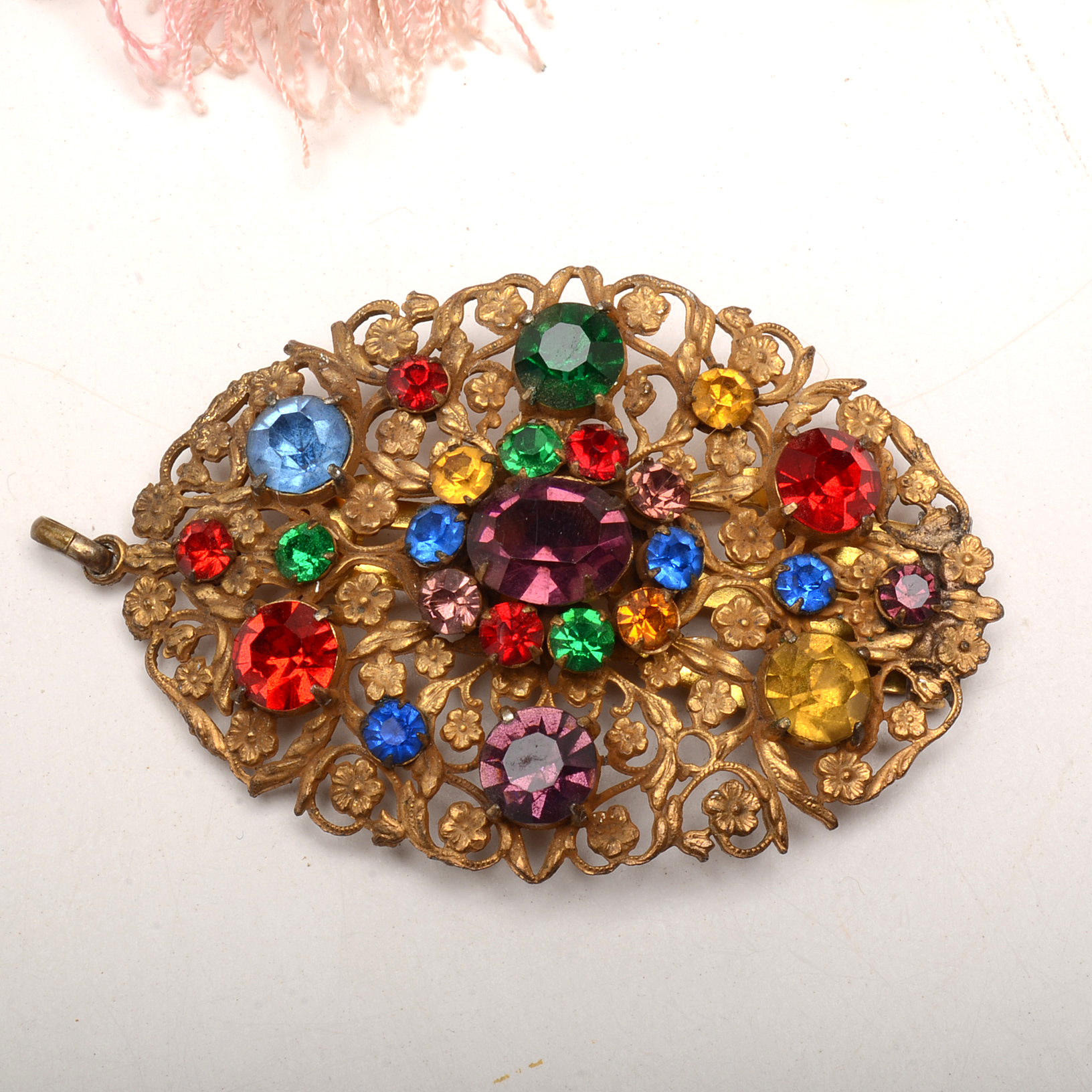 Vintage Chinese Sewing Basket with Rhinestone Costume Jewelry