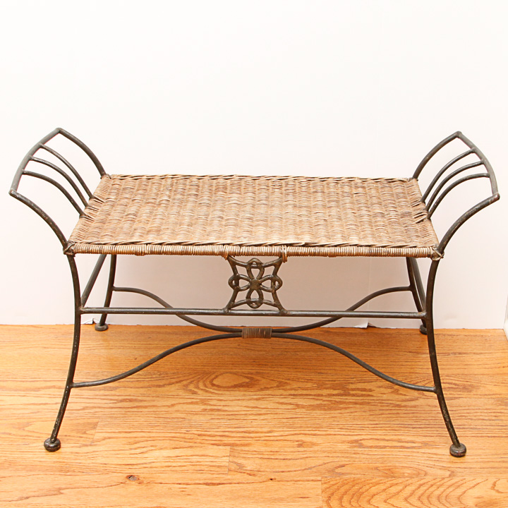 Wrought Iron and Wicker Bench