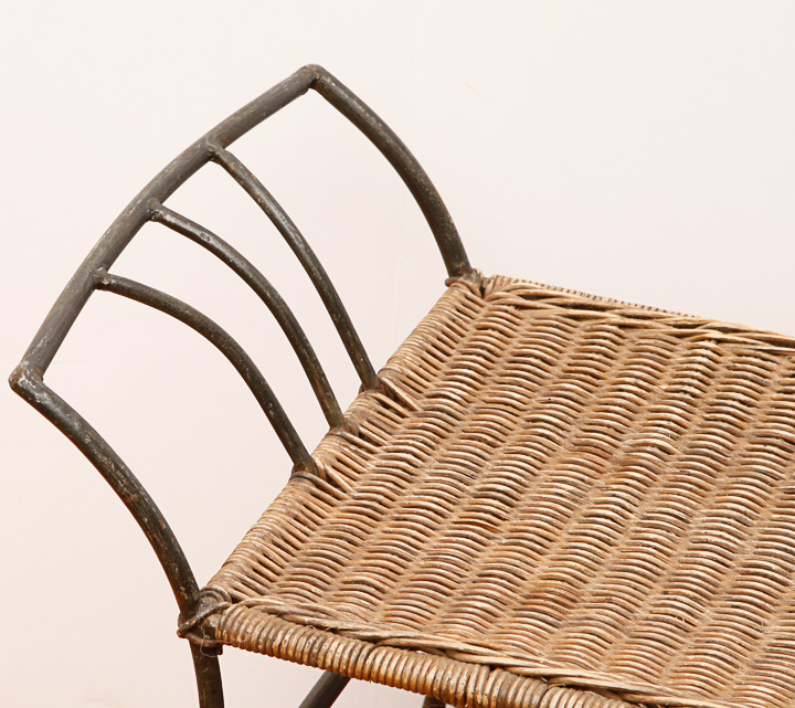 Wrought Iron and Wicker Bench