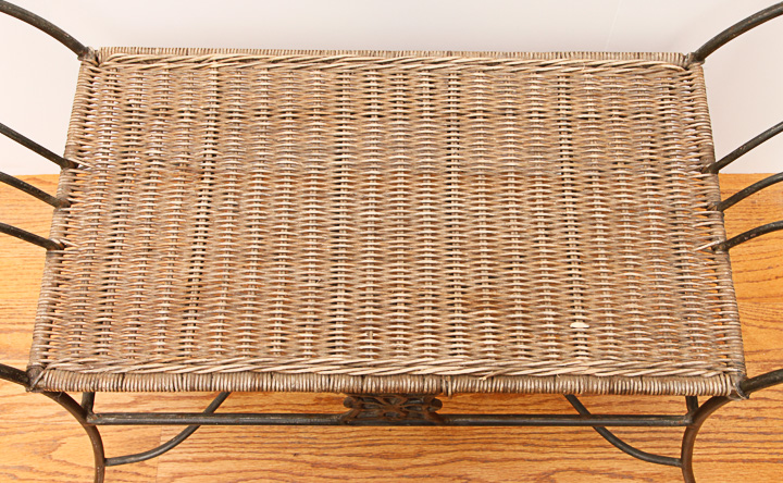 Wrought Iron and Wicker Bench