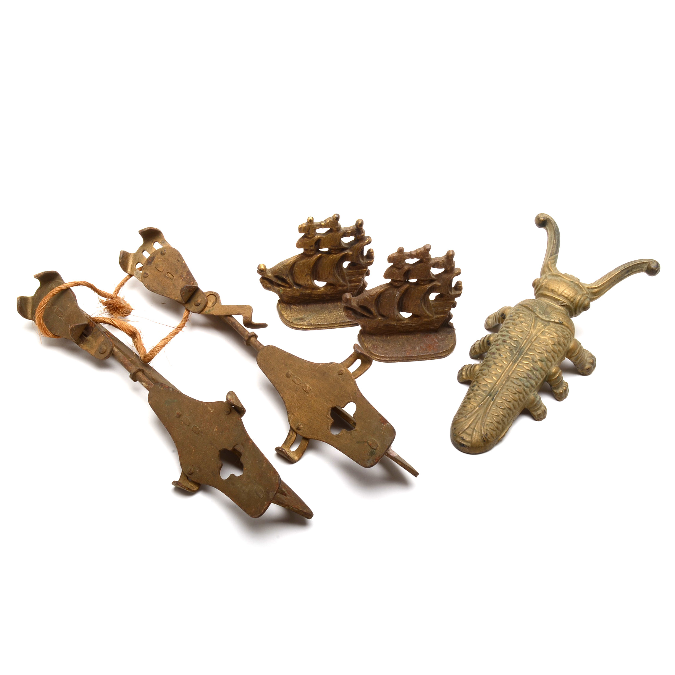 Vintage Metal Boot Jack, Bookends and Ice Skates