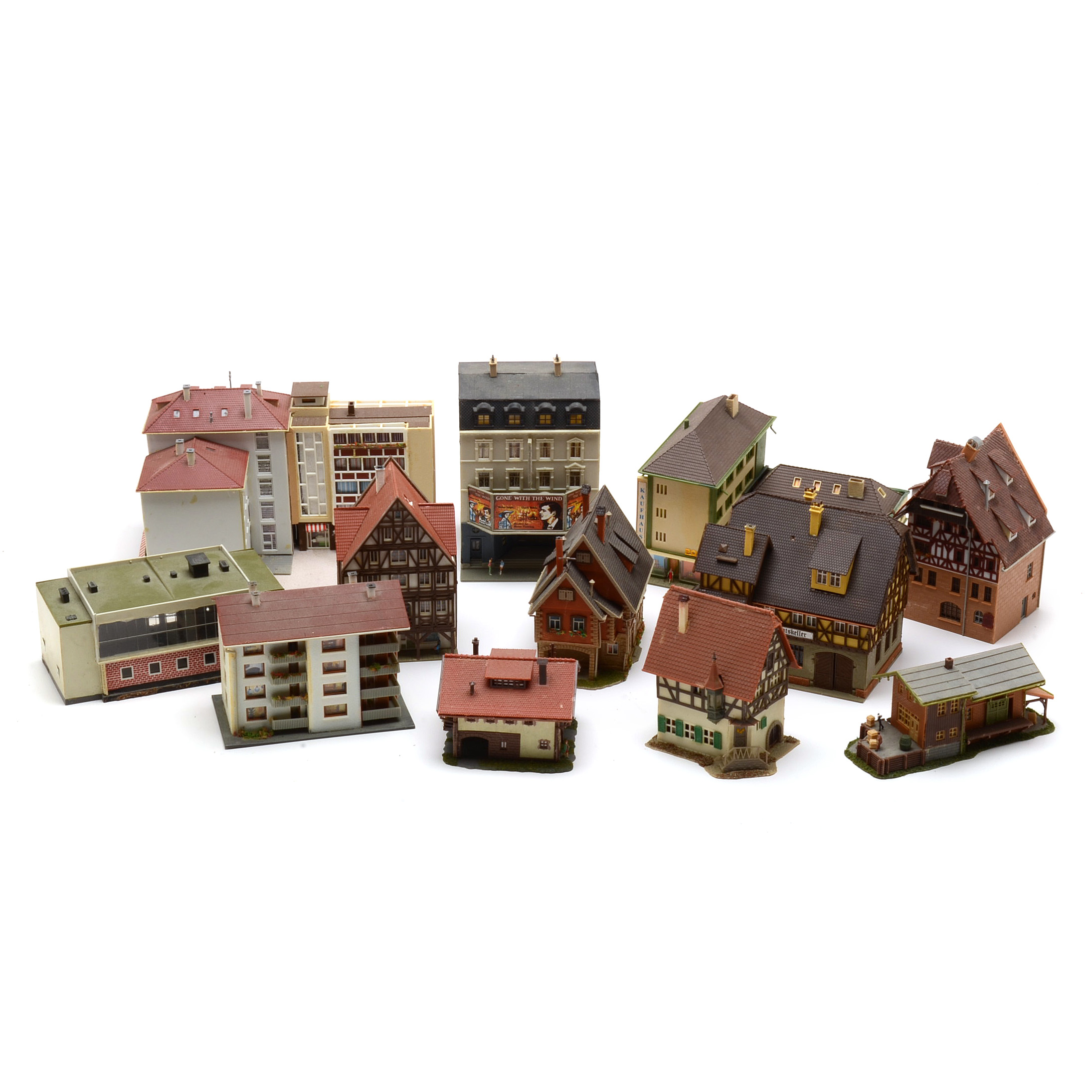 Collection of Miniature Railroad N Scale Layout Buildings including Apartment Buildings