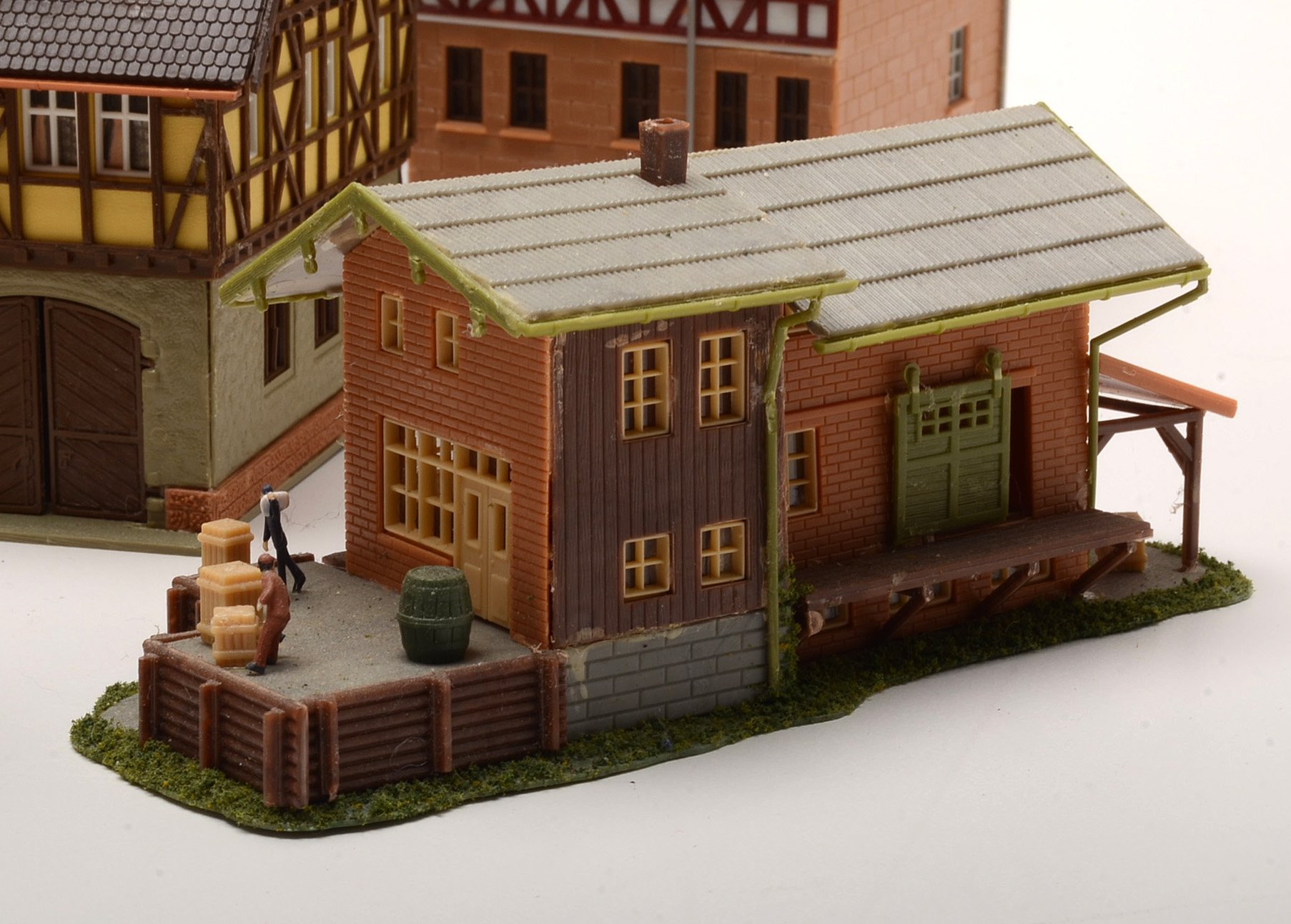 Collection of Miniature Railroad N Scale Layout Buildings including Apartment Buildings