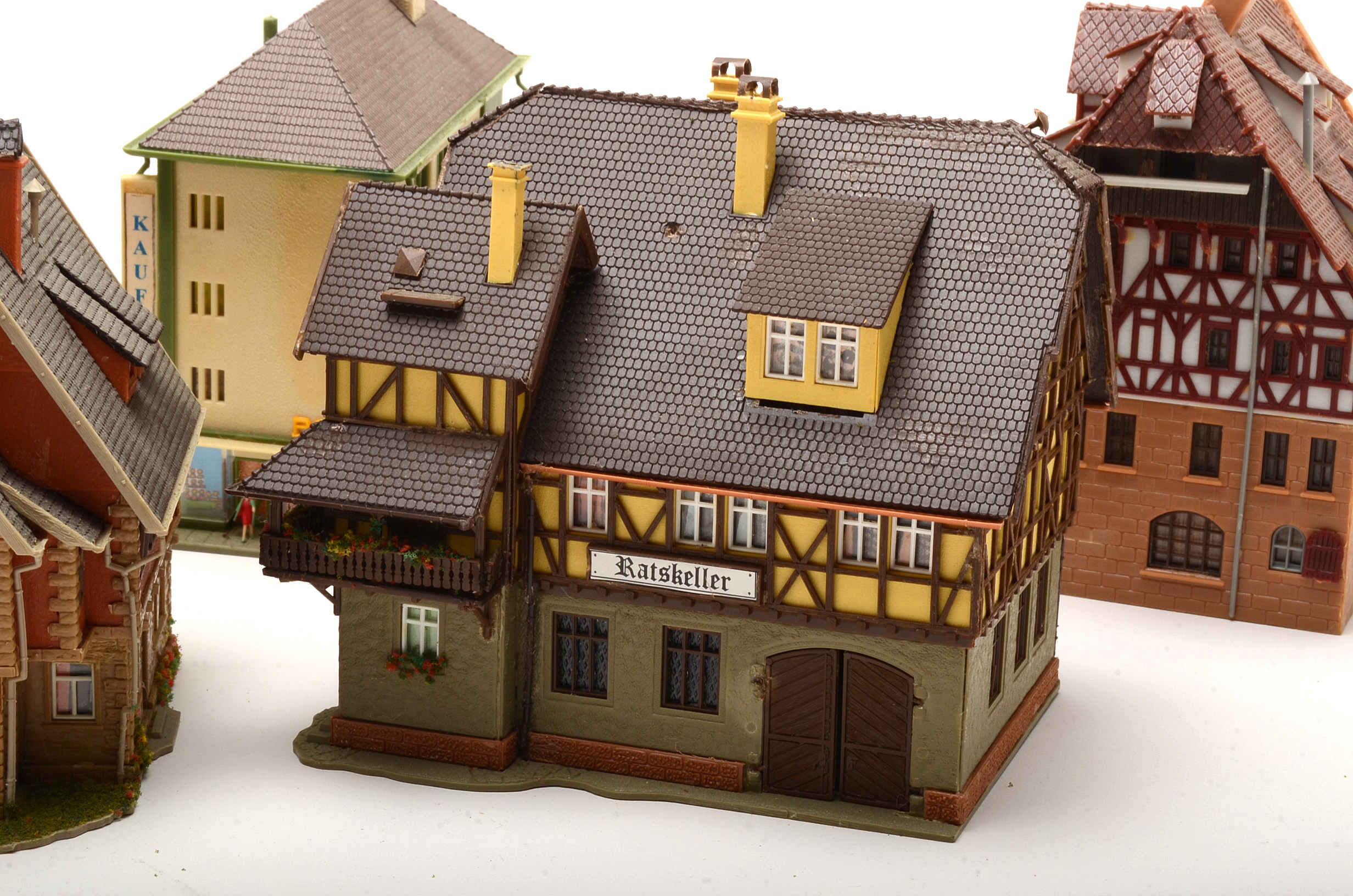 Collection of Miniature Railroad N Scale Layout Buildings including Apartment Buildings