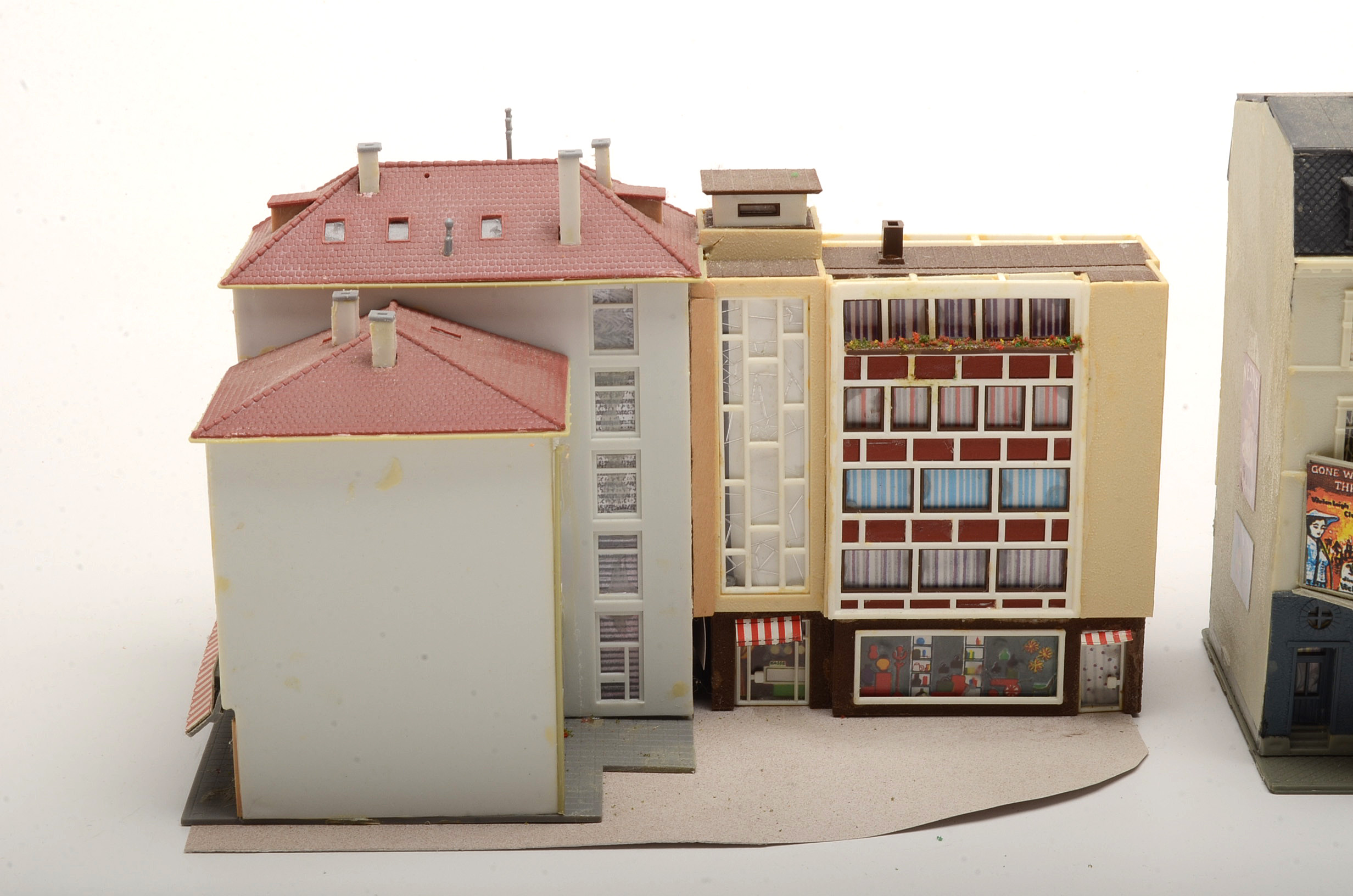 Collection of Miniature Railroad N Scale Layout Buildings including Apartment Buildings