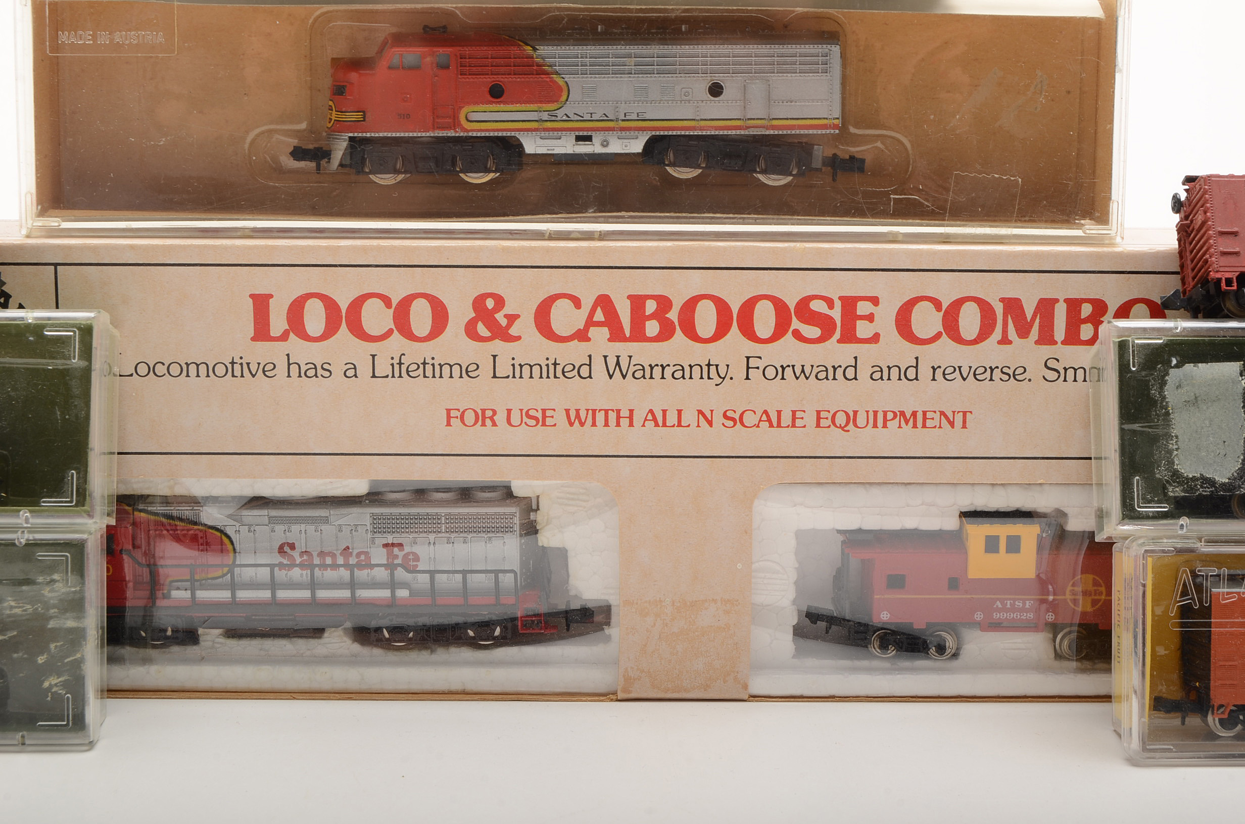 Collection of N Gauge Model Train Cars for the Santa Fe Baltimore & Ohio and Union Pacific Railroad
