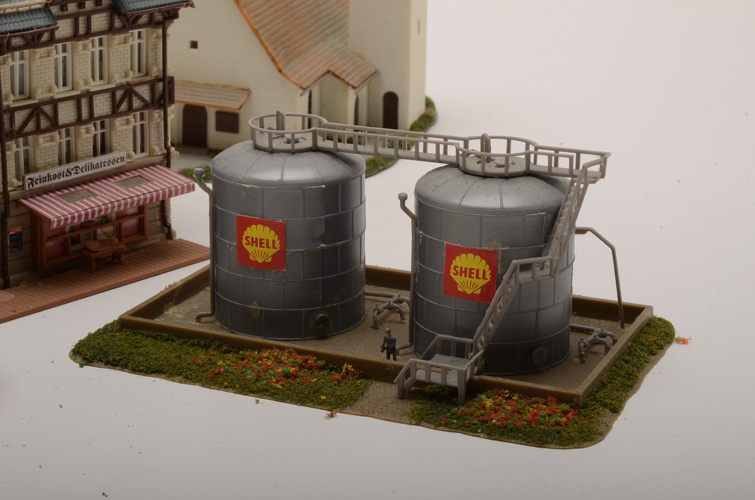 Collection of Miniature Railroad N Scale Layout Buildings including Shell Refinery