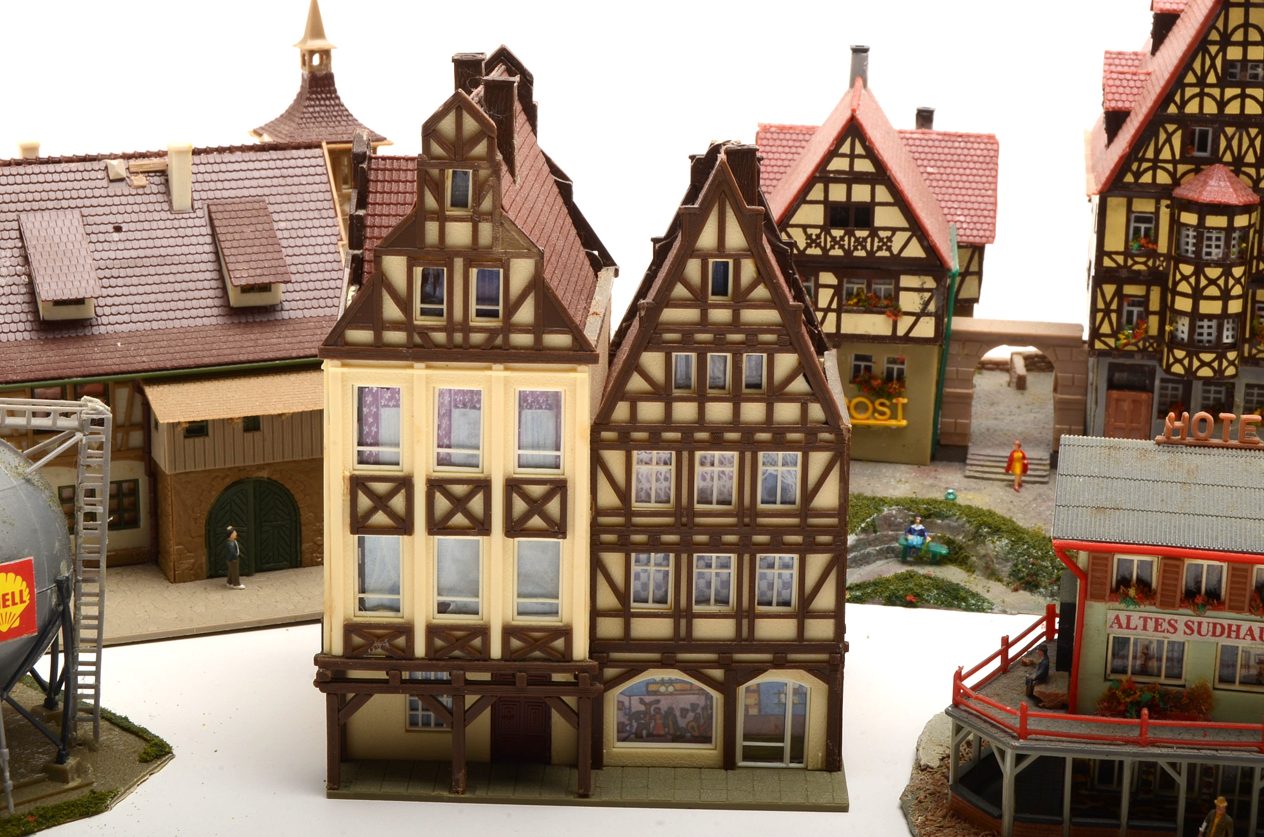 Collection of Miniature Railroad N Scale Layout Buildings including Shell Refinery